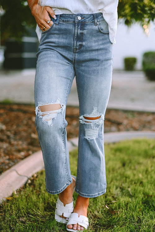 Sky Blue Distressed Ripped Jeans: Flare Fabulous!