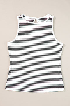 Green Stripe Striped Print Ribbed Knit Sleeveless Top