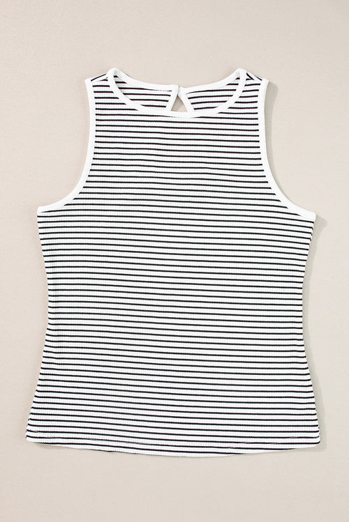 Green Stripe Striped Print Ribbed Knit Sleeveless Top