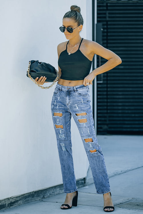 Sky Blue Chic Buttoned Pockets Jeans