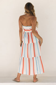 Elegant Multicolor Striped Cotton Maxi Dress