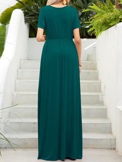 Chic Solid Maxi Dress: Highly Stretchy, Pockets