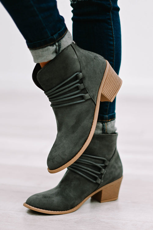 Sumptuous Dark Grey Criss Cross Heeled Boots