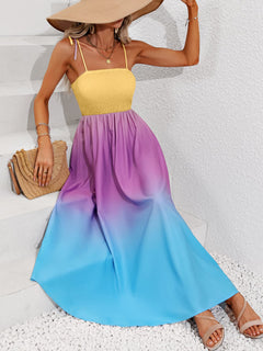 Elegant Gradient Maxi Dress with Tie Shoulders