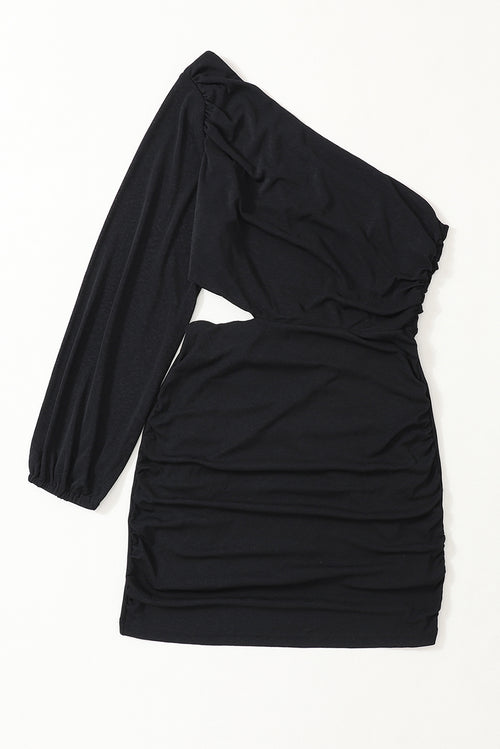 Elegant Black Asymmetric One Shoulder Bodycon Dress