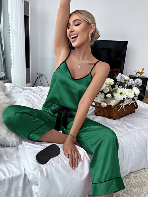 Sophisticated V-Neck Colour Contrast Pajama Set