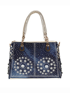 Denim & Canvas Bag with Dazzling Diamonds