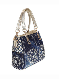 Denim & Canvas Bag with Dazzling Diamonds