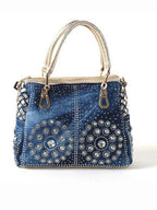 Denim & Canvas Bag with Dazzling Diamonds