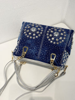 Denim & Canvas Bag with Dazzling Diamonds