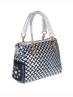 Denim & Canvas Bag with Dazzling Diamonds