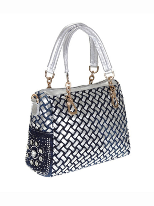 Denim & Canvas Bag with Dazzling Diamonds
