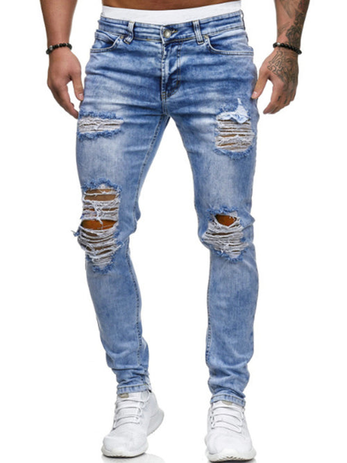 Men's Frayed Slim Fit Long Jeans: Riveting.