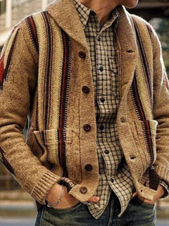 Luxury Jacquard Lapel Sweater Jacket for Men