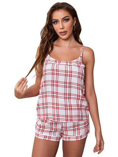 Plaid Suspenders Pajama Set - Lightweight & Trendy