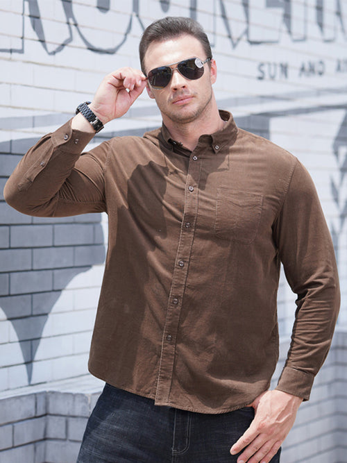 Fashionable Plus Size Corduroy Long Sleeve Shirt