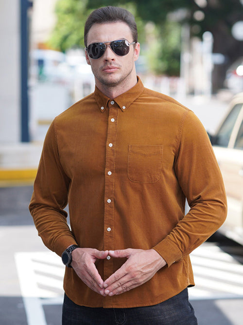 Fashionable Plus Size Corduroy Long Sleeve Shirt