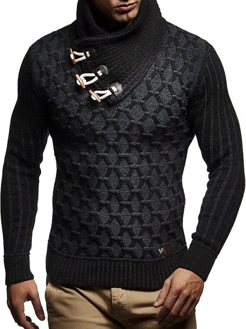 Sophisticated Men's Leather Button Turtleneck Sweater