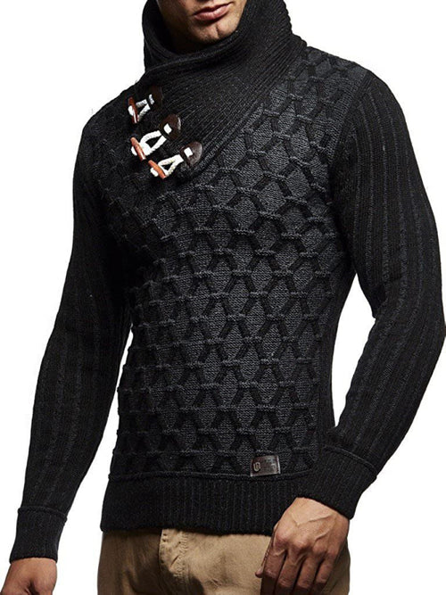 Sophisticated Men's Leather Button Turtleneck Sweater