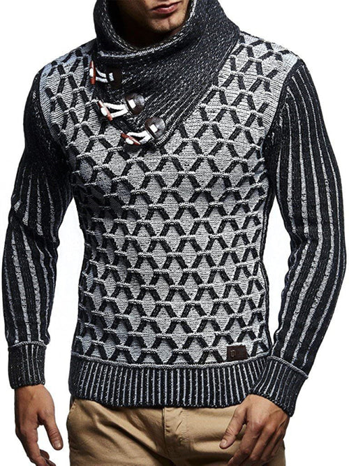 Sophisticated Men's Leather Button Turtleneck Sweater