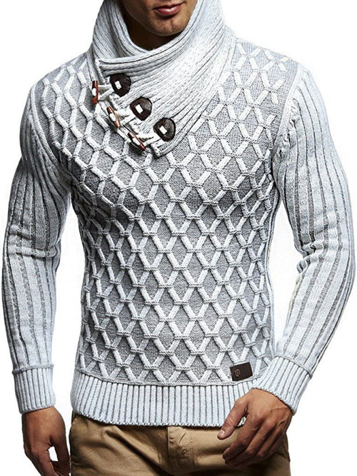 Sophisticated Men's Leather Button Turtleneck Sweater
