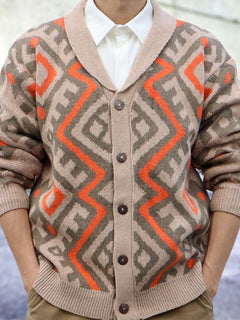 Resilient Men's Jacquard Cardigan: Classic Elegance.