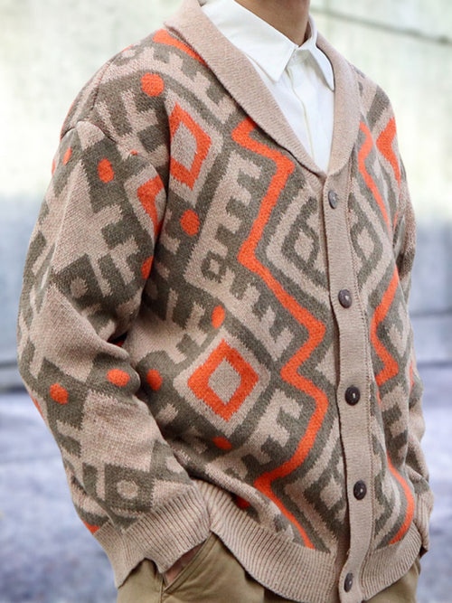 Resilient Men's Jacquard Cardigan: Classic Elegance.