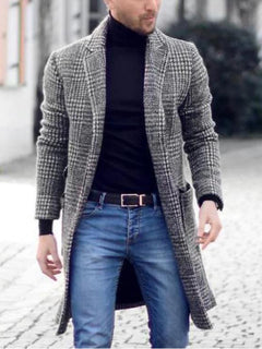 Rustic Houndstooth Men's Wool Coat: Timeless Elegance