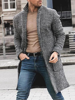 Rustic Houndstooth Men's Wool Coat: Timeless Elegance