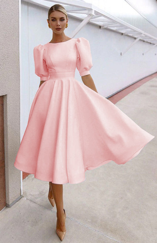 Luxurious Solid Colour Slim Fit Swing Dress