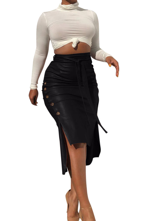 Chic Pu Leather Slit Skirt: Elevate Your Style!