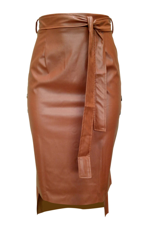 Chic Pu Leather Slit Skirt: Elevate Your Style!