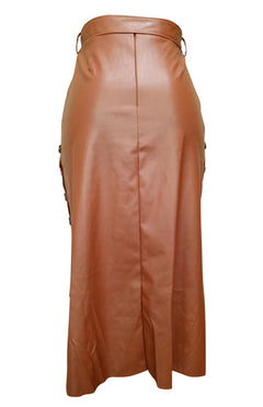 Chic Pu Leather Slit Skirt: Elevate Your Style!