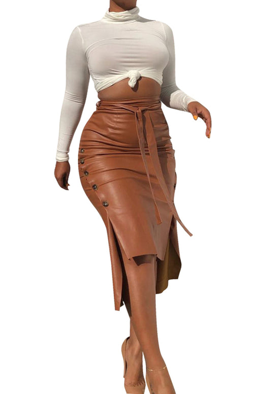 Chic Pu Leather Slit Skirt: Elevate Your Style!