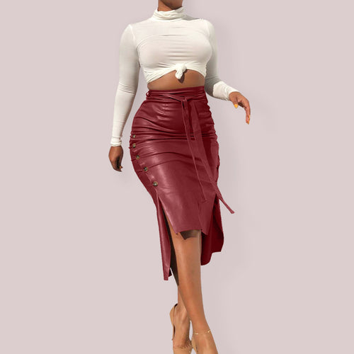 Chic Pu Leather Slit Skirt: Elevate Your Style!