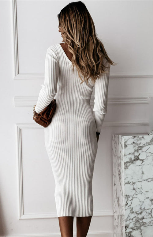 Luxurious Solid Long Sleeve Dress for AllOccasions