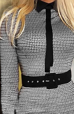 Elegant Lattice Pattern Lapel Dress