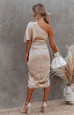 Sophisticated Irregular Pleated One Sleeve Dress