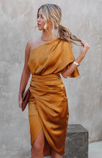 Sophisticated Irregular Pleated One Sleeve Dress