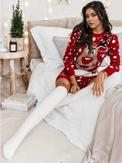 Whimsical Winter Elk Jacquard Long Sleeve Dress