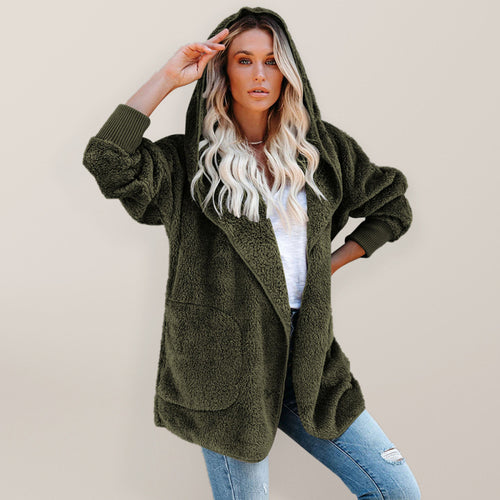 Snug and Stylish: Women’s Plush Hooded Long Sleeve Cardigan