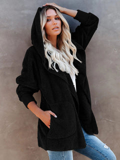 Snug and Stylish: Women’s Plush Hooded Long Sleeve Cardigan