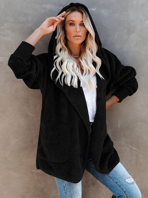 Snug and Stylish: Women’s Plush Hooded Long Sleeve Cardigan