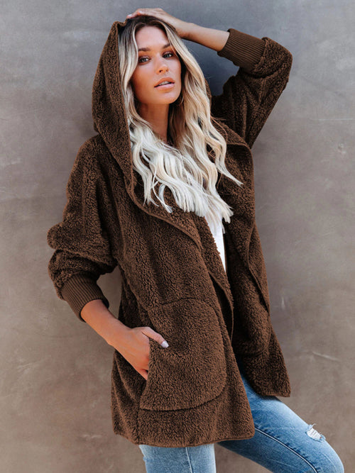 Snug and Stylish: Women’s Plush Hooded Long Sleeve Cardigan