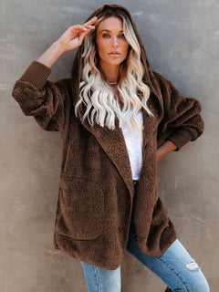 Snug and Stylish: Women’s Plush Hooded Long Sleeve Cardigan