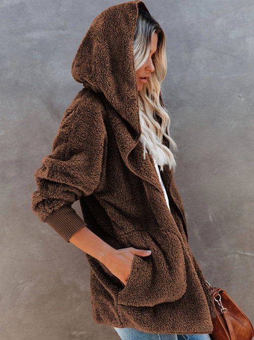 Snug and Stylish: Women’s Plush Hooded Long Sleeve Cardigan