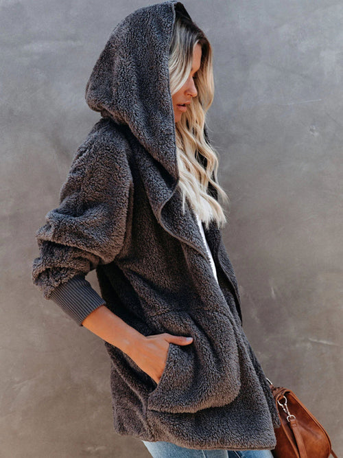 Snug and Stylish: Women’s Plush Hooded Long Sleeve Cardigan