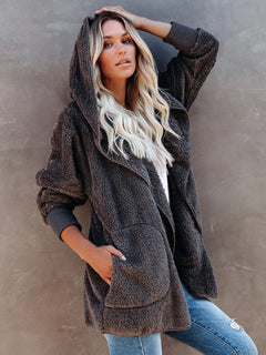 Snug and Stylish: Women’s Plush Hooded Long Sleeve Cardigan