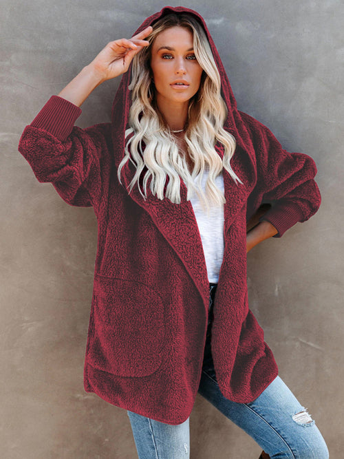 Snug and Stylish: Women’s Plush Hooded Long Sleeve Cardigan