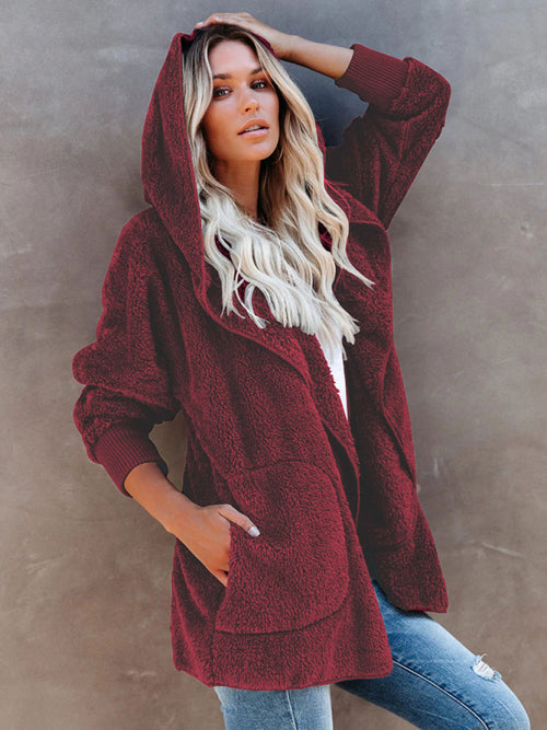 Snug and Stylish: Women’s Plush Hooded Long Sleeve Cardigan